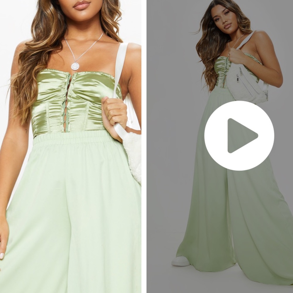 Pretty Little Thing Green Sage Wide Leg Trousers